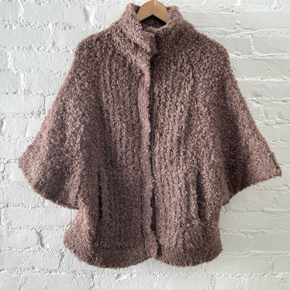 Sacred Threads Cozy Boucle Knit Cardigan Sweater Funnel Neck Cape Layer Brown OS